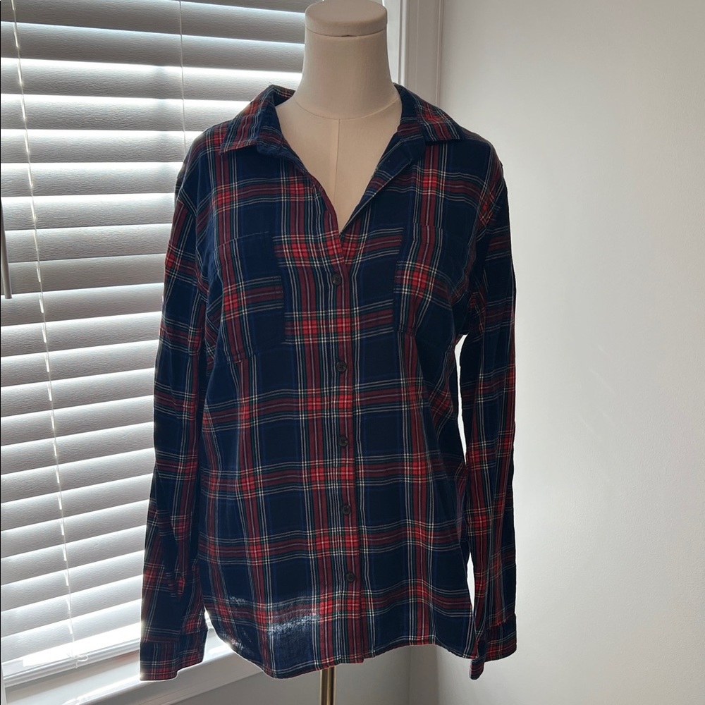 Old Navy Women's Plaid Button-Down Shirt - Blue and Red